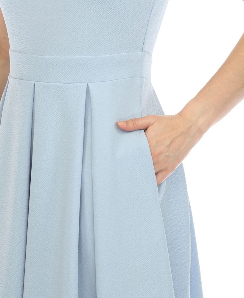 White Mark Women's Solid Fit and Flare Dress