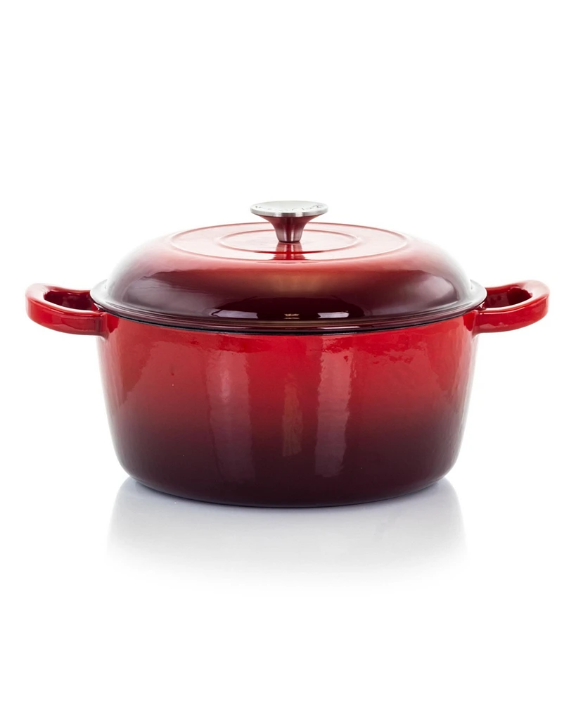 MegaChef 5 Quarts Round Enameled Cast Iron Casserole with Lid in