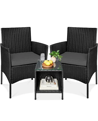 Best Choice Products 3-Piece Outdoor Wicker Conversation Patio Bistro Set, w/ 2 Chairs