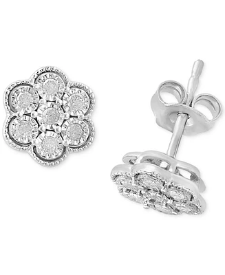 Effy Diamond Flower Cluster Stud Earrings (1/5 ct. t.w.) in Sterling Silver