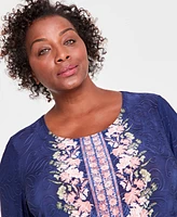 Jm Collection Plus Enchantment Floral Jacquard Top, Exclusively at Macy's