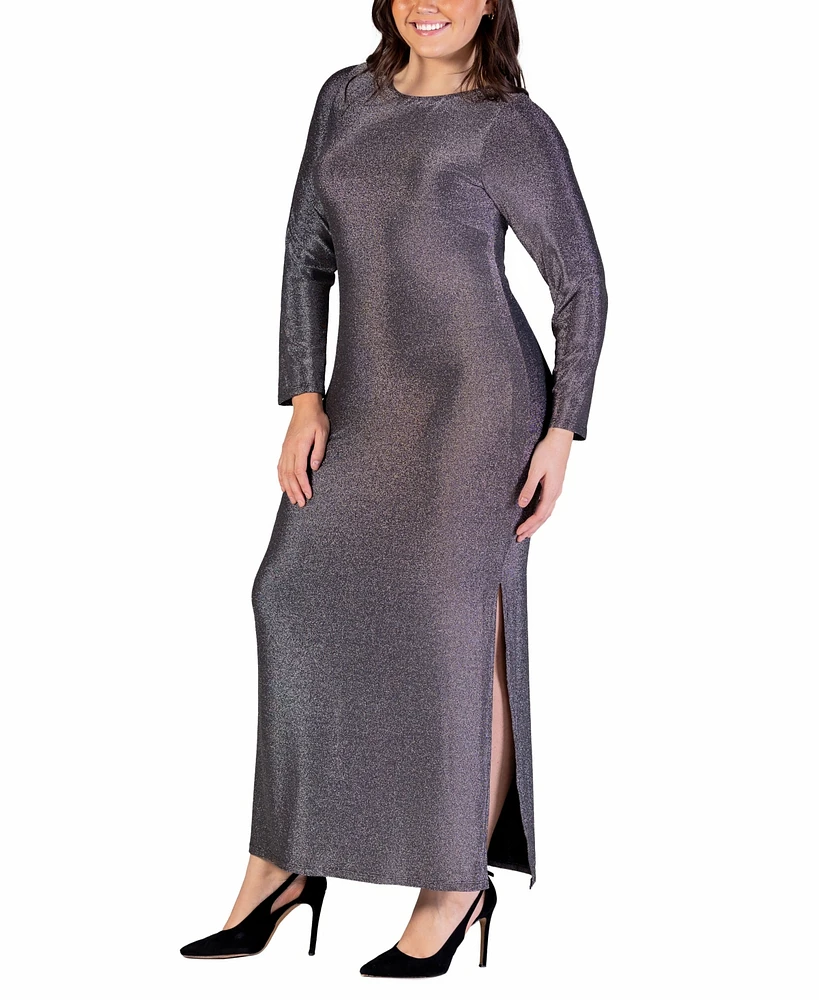 24seven Comfort Apparel Plus Long Sleeve Shimmery Maxi Dress