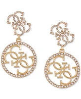 Guess Gold-Tone Pave Crystal G Logo Drop Earrings
