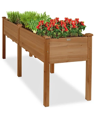 Best Choice Products 72x23x30in Raised Garden Bed, Elevated Wood Planter Box for Patio w/ Divider Panel