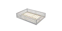 Slickblue Grey Painted Pine Full Fence Bed with Door and Board for Kids