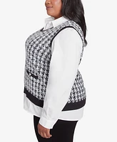 Alfred Dunner Plus Size Runway Ready Houndstooth Two in One Collared Sweater