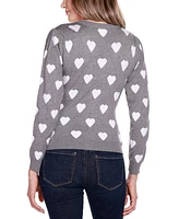 Belldini Women's Hearts Jacquard Cardigan Sweater