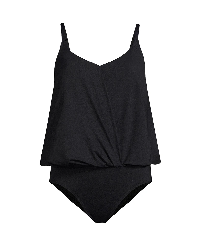 Lands' End Plus Smoothing Control Blouson Fauxkini One Piece Swimsuit