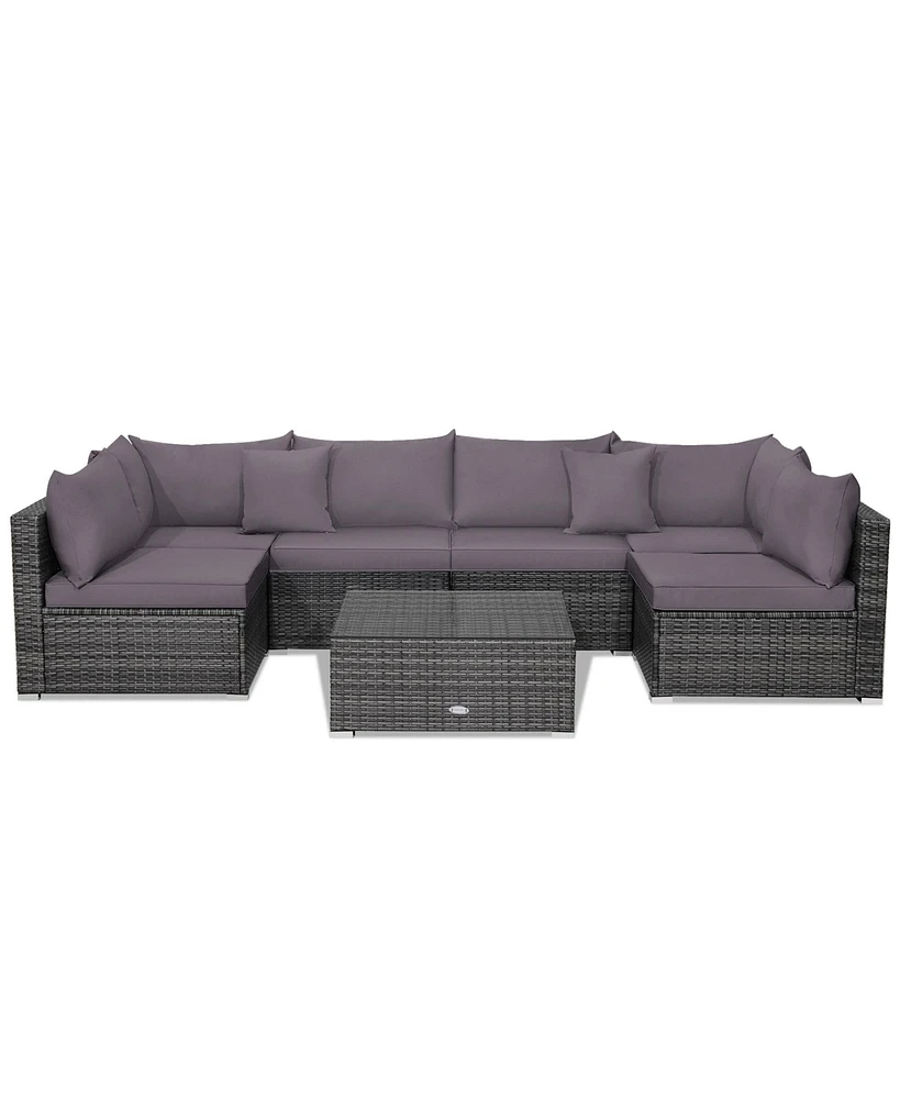 Gymax 7PCS Patio Rattan Sectional Sofa Set Outdoor Furniture w/ Cushions