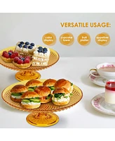 Amici Home Diamond Footed Glass Cake Stand - Amber