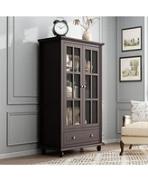 Famapy Brown Wooden Standard Bookcase with 3-Tier Shelves and Drawer