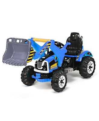 12V Battery Powered Kids Ride On Excavator Truck w/ Front Loader Digger