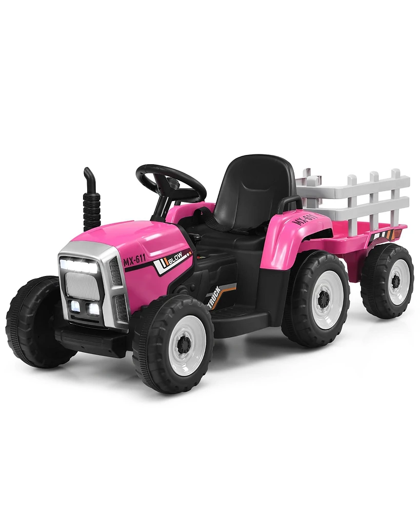 12V Kids Ride On Tractor with Trailer Ground Loader w/ Rc & Lights