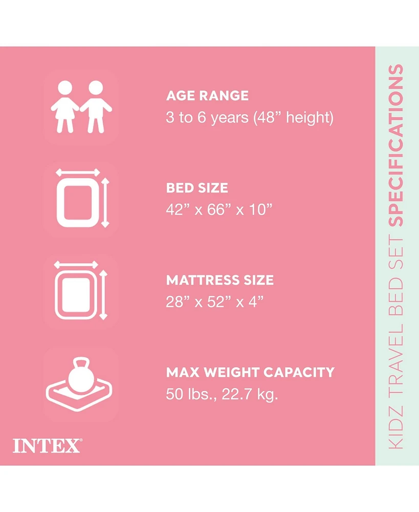 Intex Kids Travel Air Mattress Inflatable Bed with Raised Sides and Hand Pump