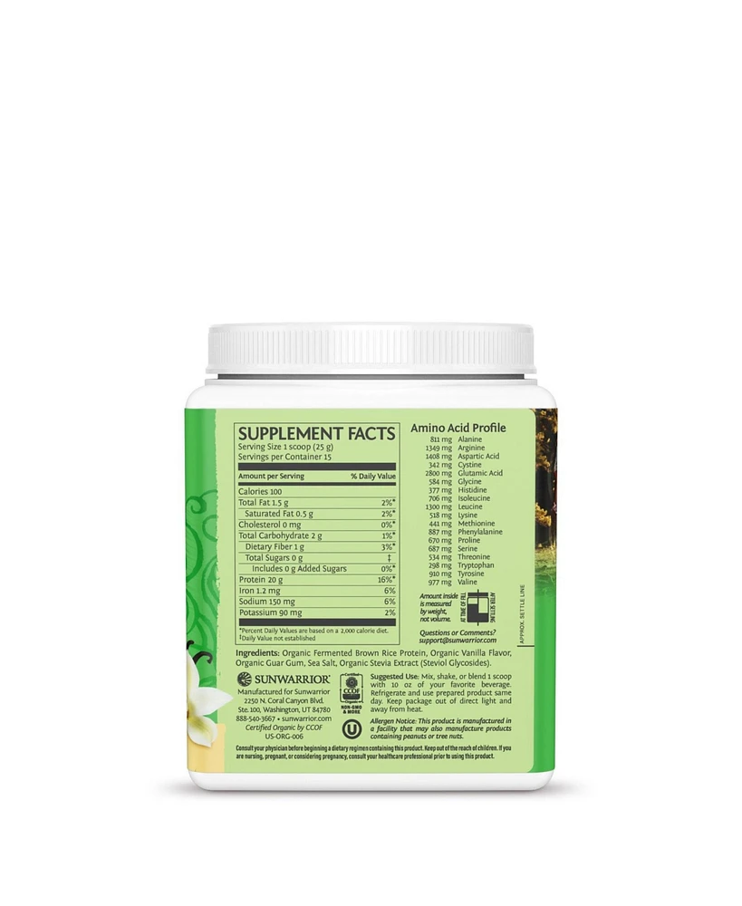 Sunwarrior Classic Organic Protein, Plant-Based Protein, Vanilla Flavor, Sunwarrior, 375gm