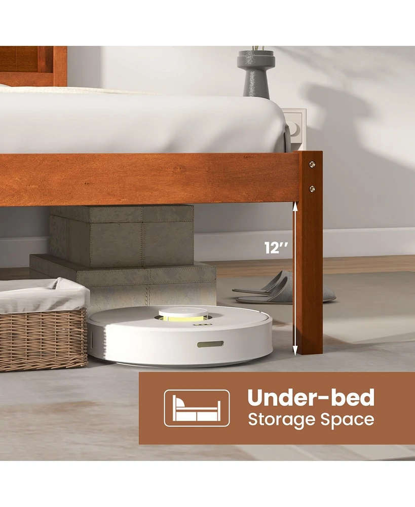 Queen Bed Frame with Wooden Headboard and Slat Support-Queen
