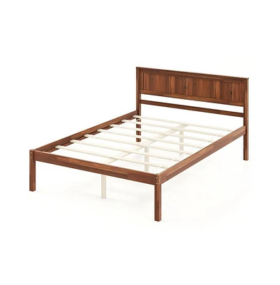 Queen Bed Frame with Wooden Headboard and Slat Support-Queen