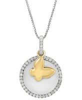 Effy Diamond Disc & Butterfly Two Charm 18" Pendant Necklace (1/4 ct. t.w.) in Sterling Silver & Gold-Plate