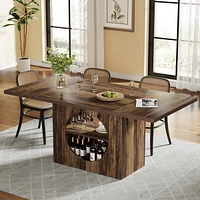 Tribesigns 63" Dining Table for 4-6 People, Rectangular Dining Table with Storage, Farmhouse Kitchen Table Space Saving Dinner Table for Dining Room L