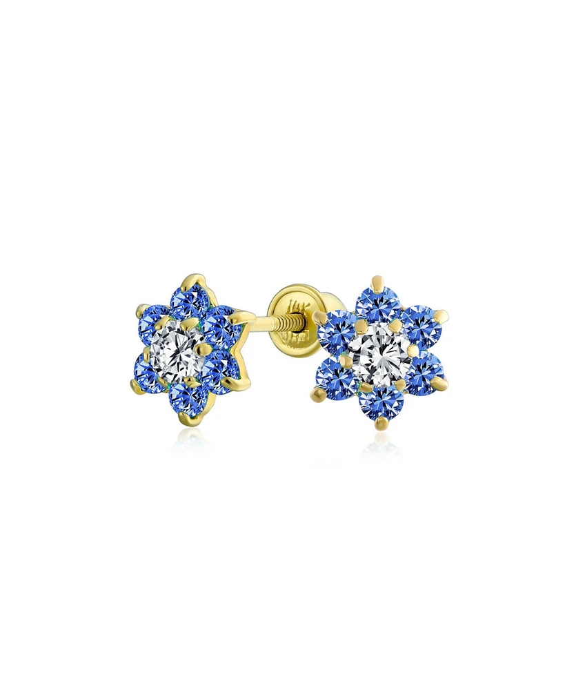 Bling Jewelry Tiny London Blue Cz Flower Stud Earrings Cubic Zirconia Royal Blue 14KGold Screw back
