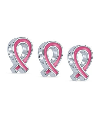Bling Jewelry Set Of 3 Pink Ribbon Breast Cancer Survivor Charm Bead - Sterling Silver Jewelry