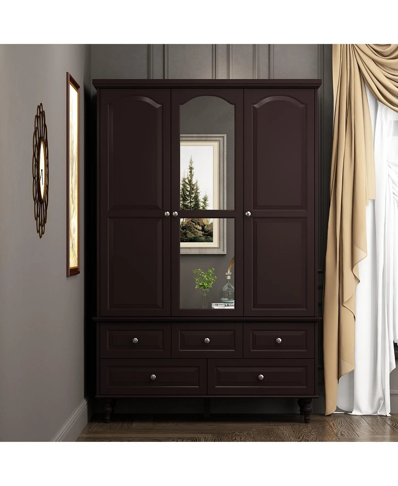 Famapy Brown Paint Big Wardrobe Armoires With Mirror,Drawers,Shelves