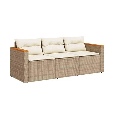 vidaXL Patio Sofa with Cushions -Seater Beige Poly Rattan