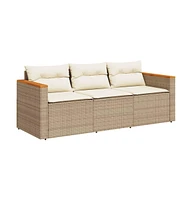 vidaXL Patio Sofa with Cushions -Seater Beige Poly Rattan