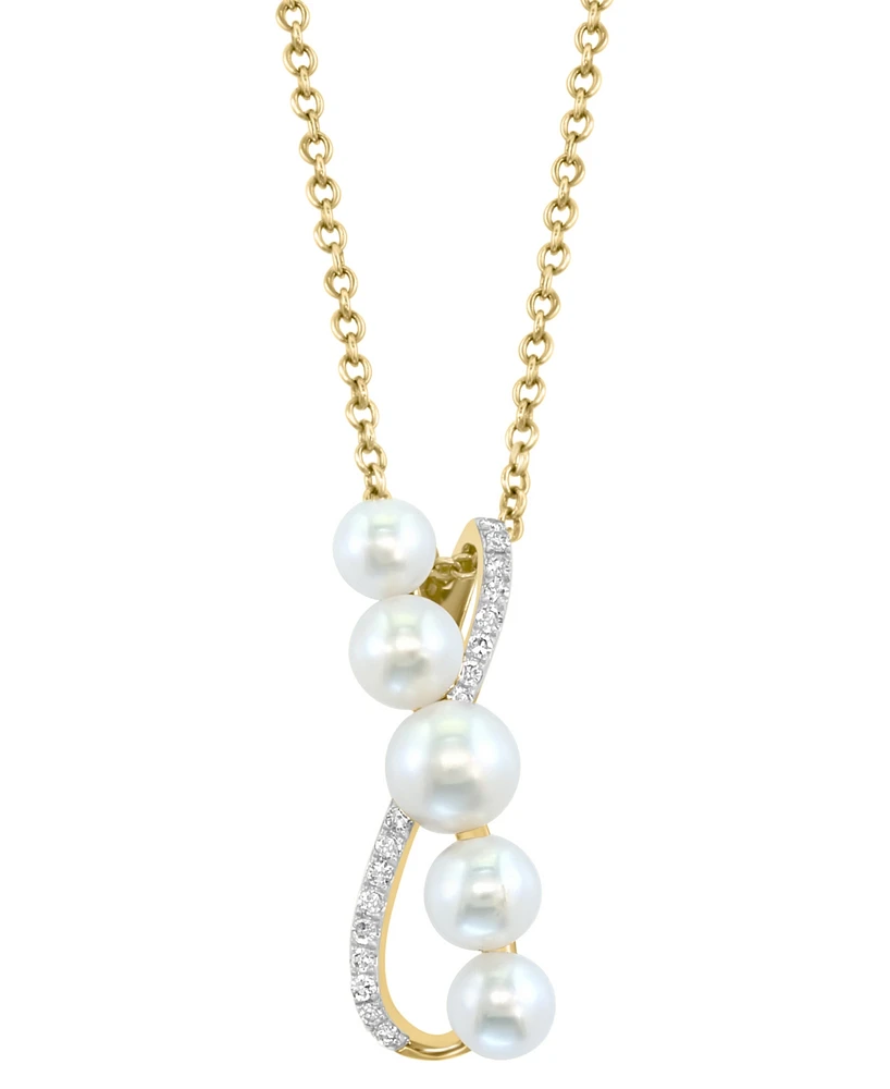 Effy Cultured Freshwater Pearl (3-1/2-5mm) & Diamond (1/20 ct. t.w.) Crossover Pendant Necklace in 14k Gold, 18" + 1" extender