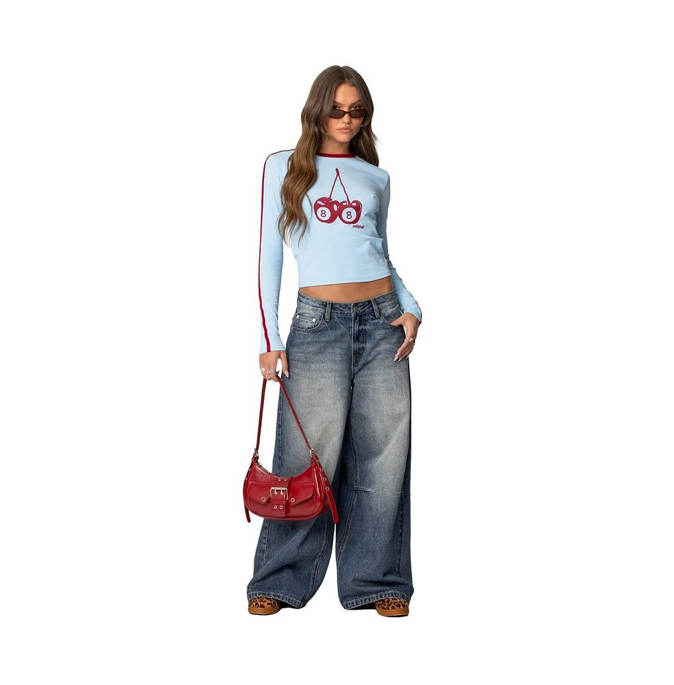 Edikted Womens Cherry 8 Long Sleeve T Shirt