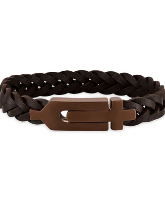 Bulova Brown Leather Braided Bracelet