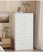 5 Drawer Dresser White Modern Wood Chest of Drawers for Bedroom