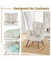 Linen Nursery Rocking Chair with High Backrest Padded Armrests & Seat for Nursery Light