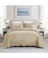 MarCielo 3 Pc Luxury Velvet Oversized Embroidery Soft and Plush Quilt Set Queen