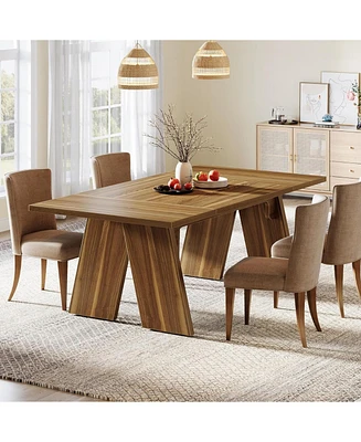 Tribesigns 71" Large Dining Table for 6 People, Farmhouse Dinner Table, Wood Rectangular Dining Table with Thickened Legs for Kitchen, Dining Roo