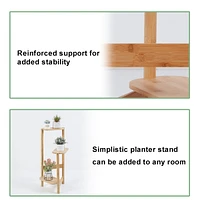 Unho 3 Tier Bamboo Wood Tall Corner Plant Rack Garden Flower Pot Holder for Balcony