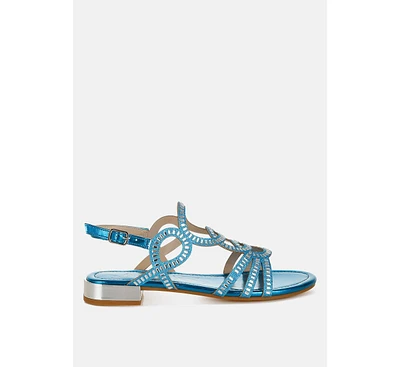Jisters Cut Out Detail Rhinestone Flat Sandals