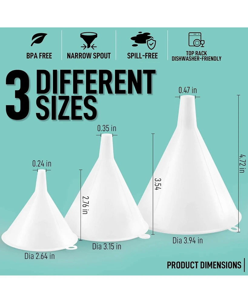 Zulay Kitchen 3-Pieces Plastic Funnel Set - Large, Medium, and Small Kitchen Funnels for Filling Bottles