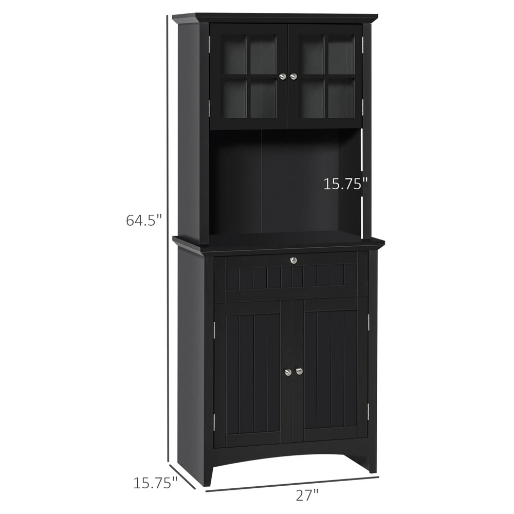 Elegant Buffet with Hutch, Kitchen Pantry Storage Cabinet with Framed Glass Door Drawer and Microwave Space, Black