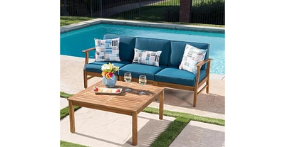 Perla 3 Seater Sofa And Table Set, Blue
