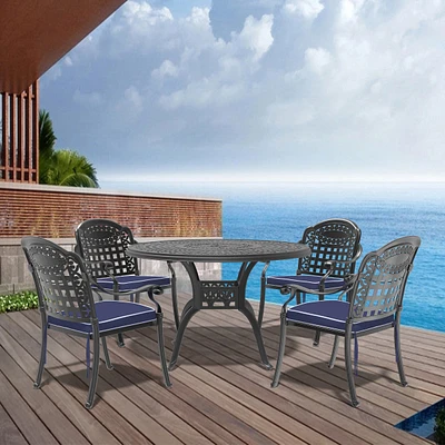 (Cushions In Random Colors)5-Piece Set Of Cast Aluminum Patio Furniture With Cushions