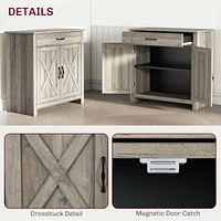 Farmhouse Sideboard Buffet Cabinet, Barn Door Coffee Bar Cabinet with Drawer and Adjustable Shelf, Kitchen Cabinet for Living Room, Entryway