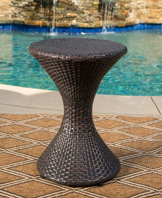 Hourglass Wicker Side Table With Iron Frame For Outdoor Decor