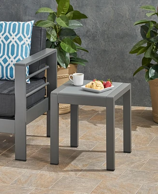 Stylish Aluminum End Table With Frosted Glass Top For Outdoor Seating