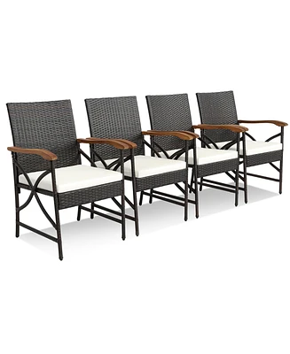 4PCS Patio Pe Wicker Dining Chairs with Soft Zippered Cushions Armchairs
