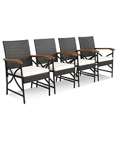 4PCS Patio Pe Wicker Dining Chairs with Soft Zippered Cushions Armchairs