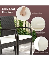 4PCS Patio Pe Wicker Dining Chairs with Soft Zippered Cushion Armchairs Backyard