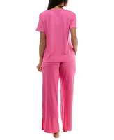 Roudelain Women's Ribbed Glitter-Print Short-Sleeve Pajama Set