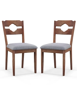 Gymax Set of 2 Dining Chair w/ Padded Seat High Back Rubber Wood Frame Kitchen Chairs