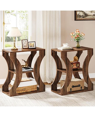 Tribesigns 24" Farmhouse End Table Set of 2, 3-Tier Side Table with Storage Shelves, Industrial Wood Accent Table, Nightstand Bedside Table for Living